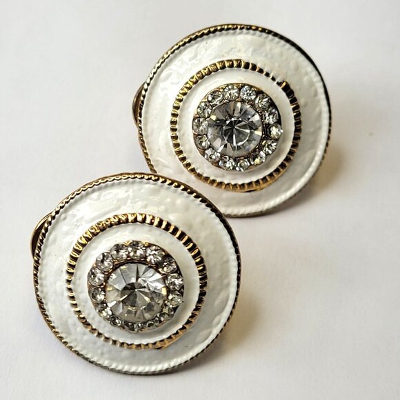 White and Gold Round Earrings - Picture 5 of 10